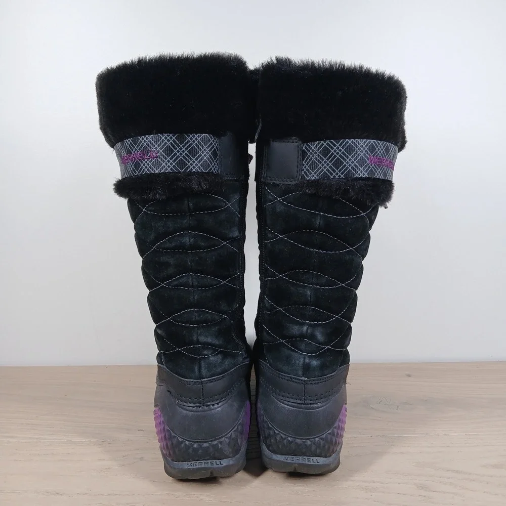 Merrell Winterbelle Peak Boots Women 9 Black Waterproof Fur Lace Up Hiking